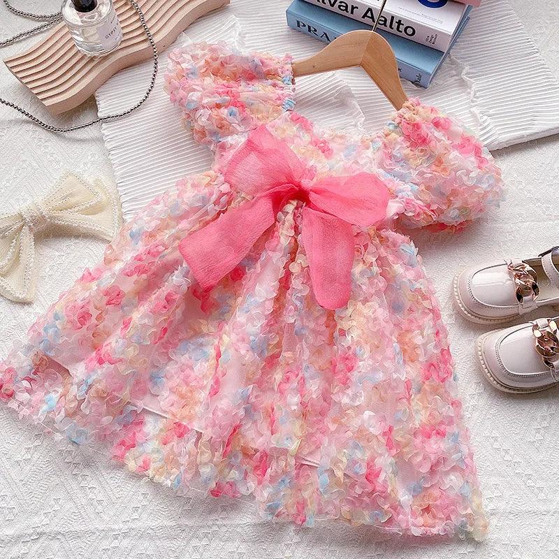 Rosalia Floral Pastel Tulle Dress | Girls Bow Dresses - i-diya