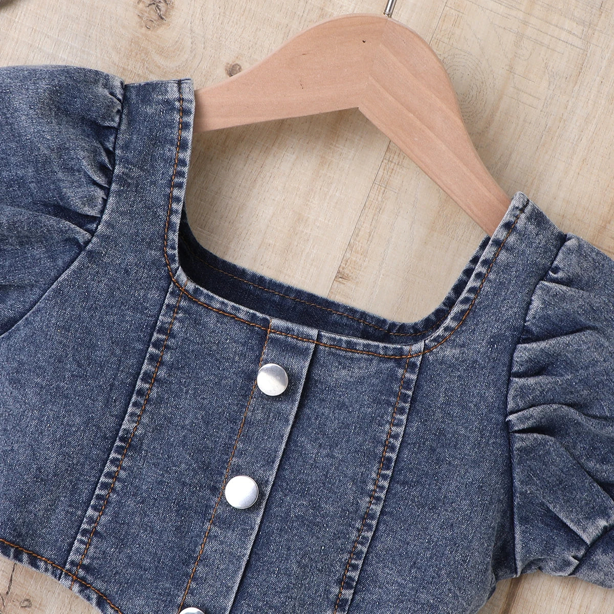 Rustic Denim Crop Top and Shorts Set | Girls Denim Shorts Set - i-diya