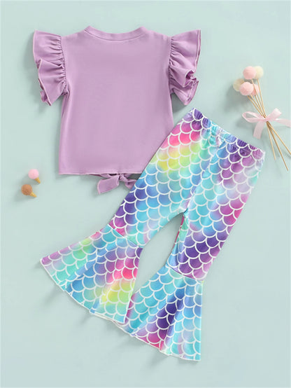 Seashell Top and Mermaid Flared Pants Set | Baby Girl Outfit Set - i-diya