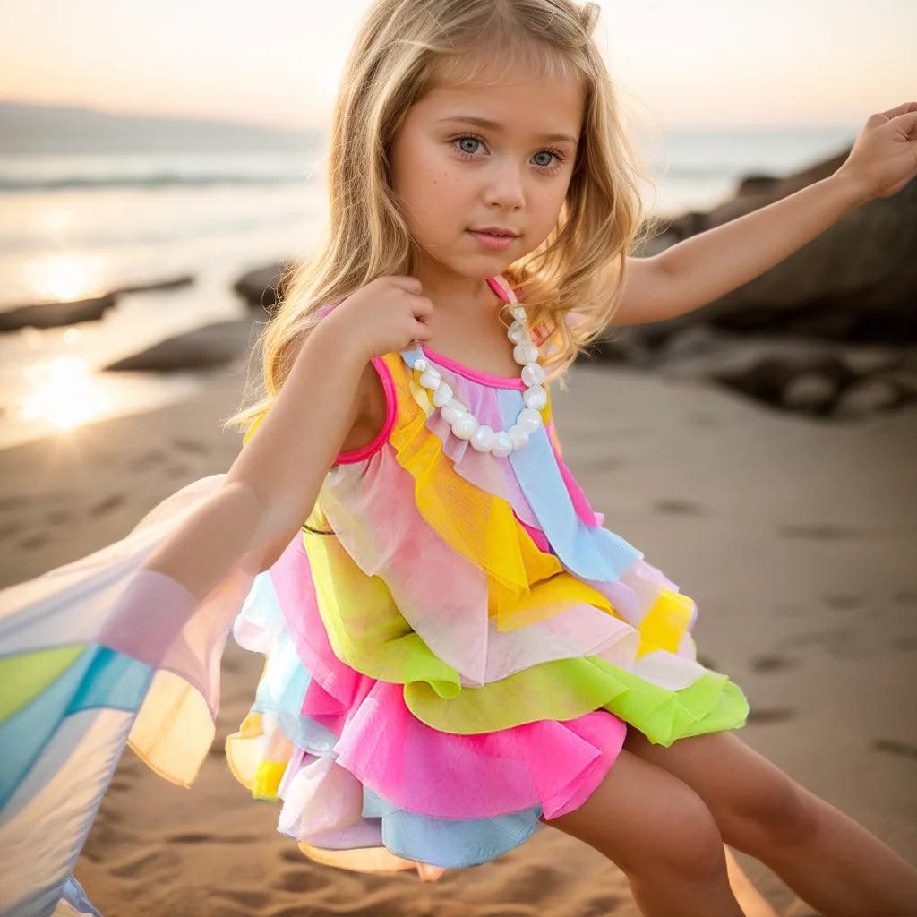 Girls Streaming Rainbow Ruffles Summer Dress - i-diya