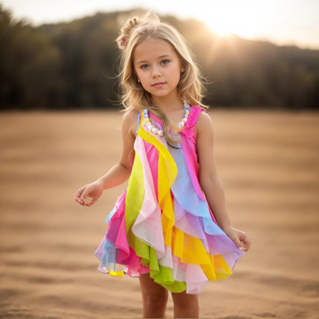 Girls Streaming Rainbow Ruffles Summer Dress – i-diya