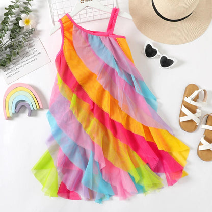 Girls Streaming Rainbow Ruffles Summer Dress - i-diya