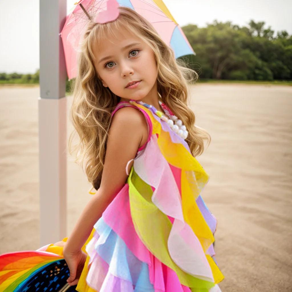 Girls Streaming Rainbow Ruffles Summer Dress – i-diya