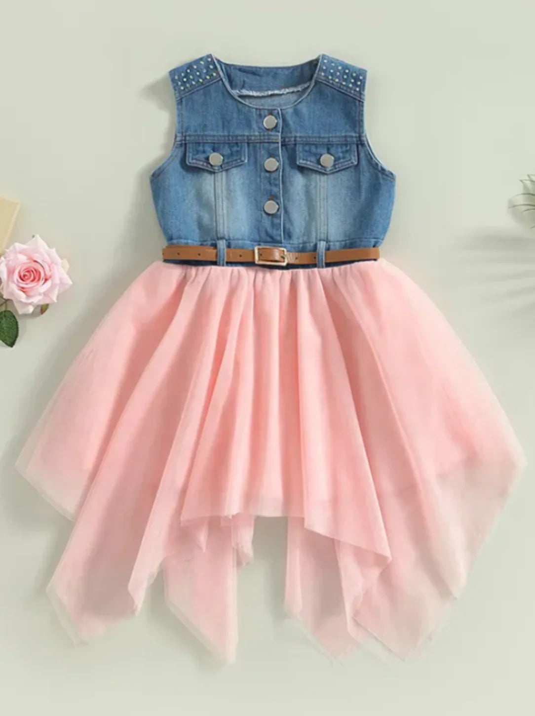 The Revolution - Denim Tulle Tutu Dress | Girls Spring Casual Dress - i-diya