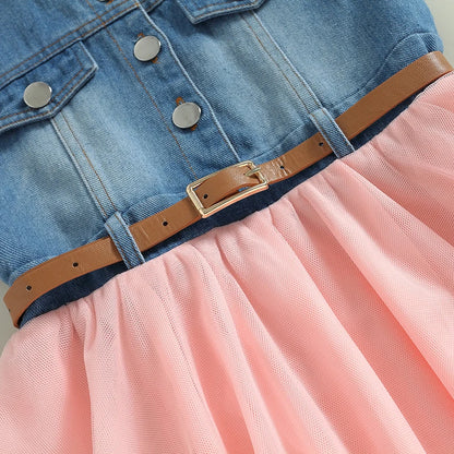 The Revolution - Denim Tulle Tutu Dress | Girls Spring Casual Dress - i-diya