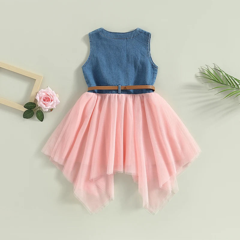 The Revolution - Denim Tulle Tutu Dress | Girls Spring Casual Dress - i-diya