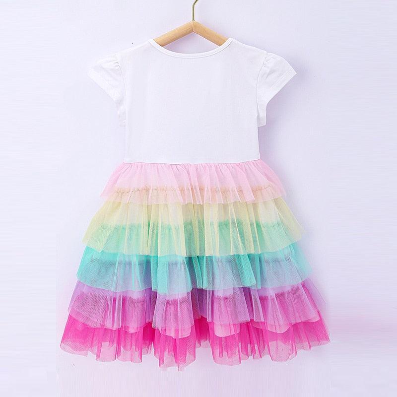 White Bodice Rainbow Tiered Skirt Frozen Elsa Tulle Dress | Toddler Girl Frozen Elsa Dresses - i-diya