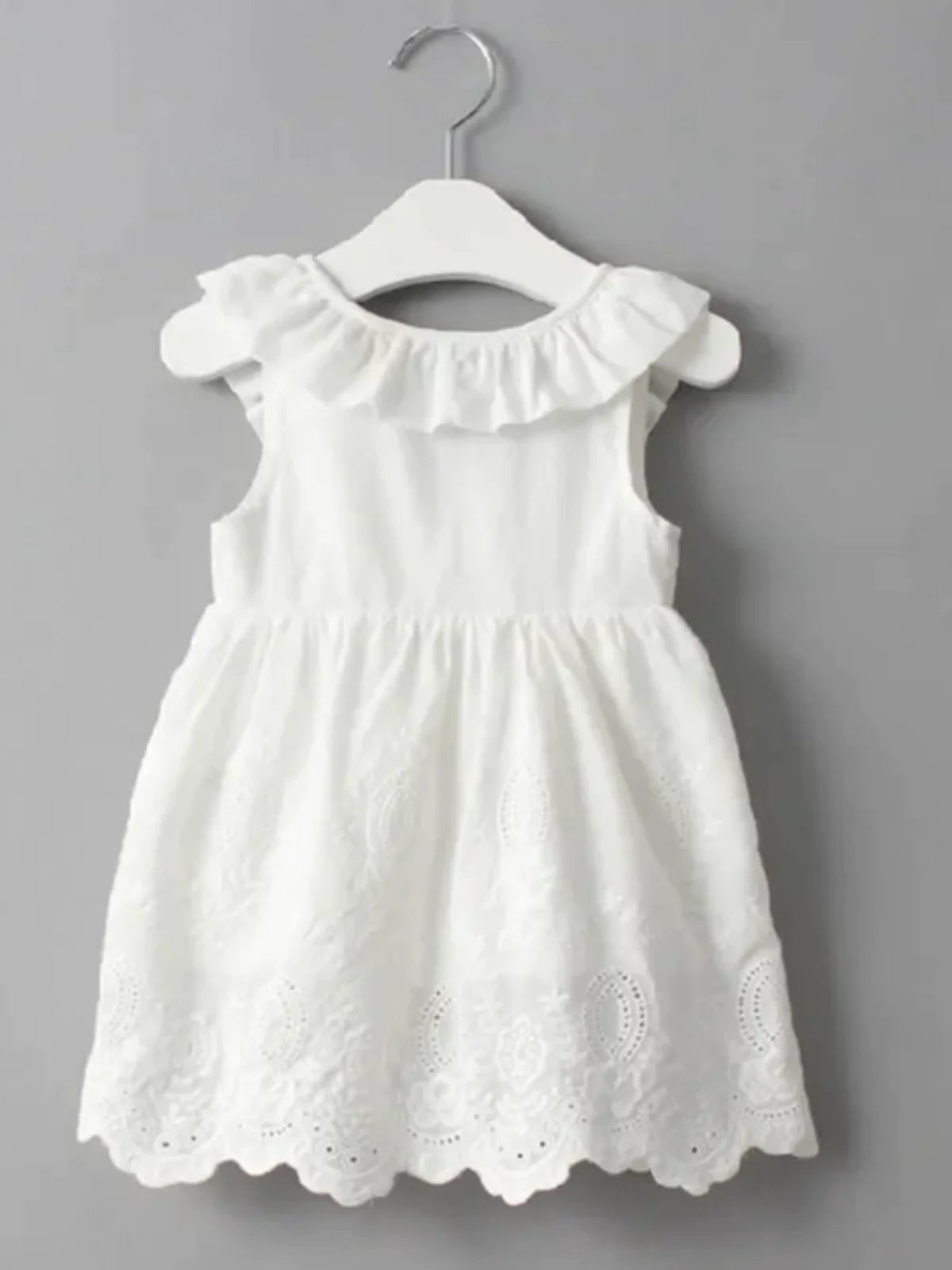 White Eyelet Bib Collar Dress | Girls Summer Dresses - i-diya