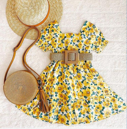 Yellow Floral Toddler Girl Dress | Girls Spring Casual Dress - i-diya