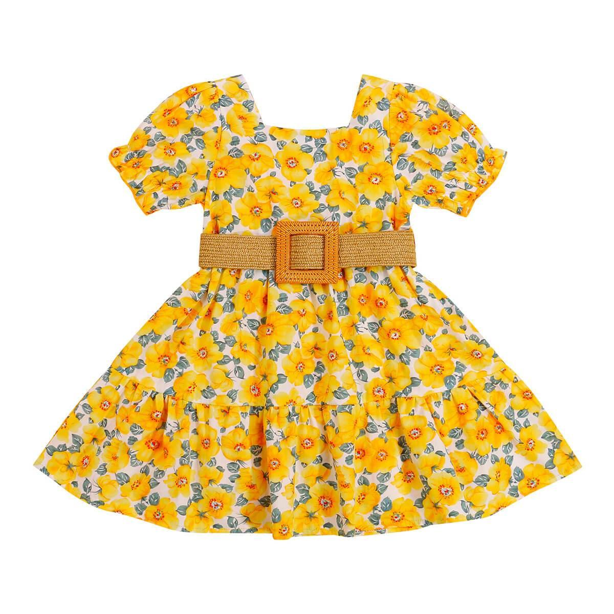 Yellow Floral Toddler Girl Dress | Girls Spring Casual Dress - i-diya