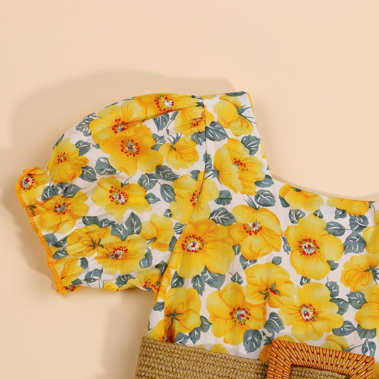 Yellow Floral Toddler Girl Dress | Girls Spring Casual Dress - i-diya