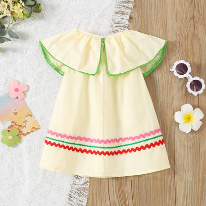 Yellowy Bib Collar Summer Dress | Girls Spring Casual Dress - i-diya