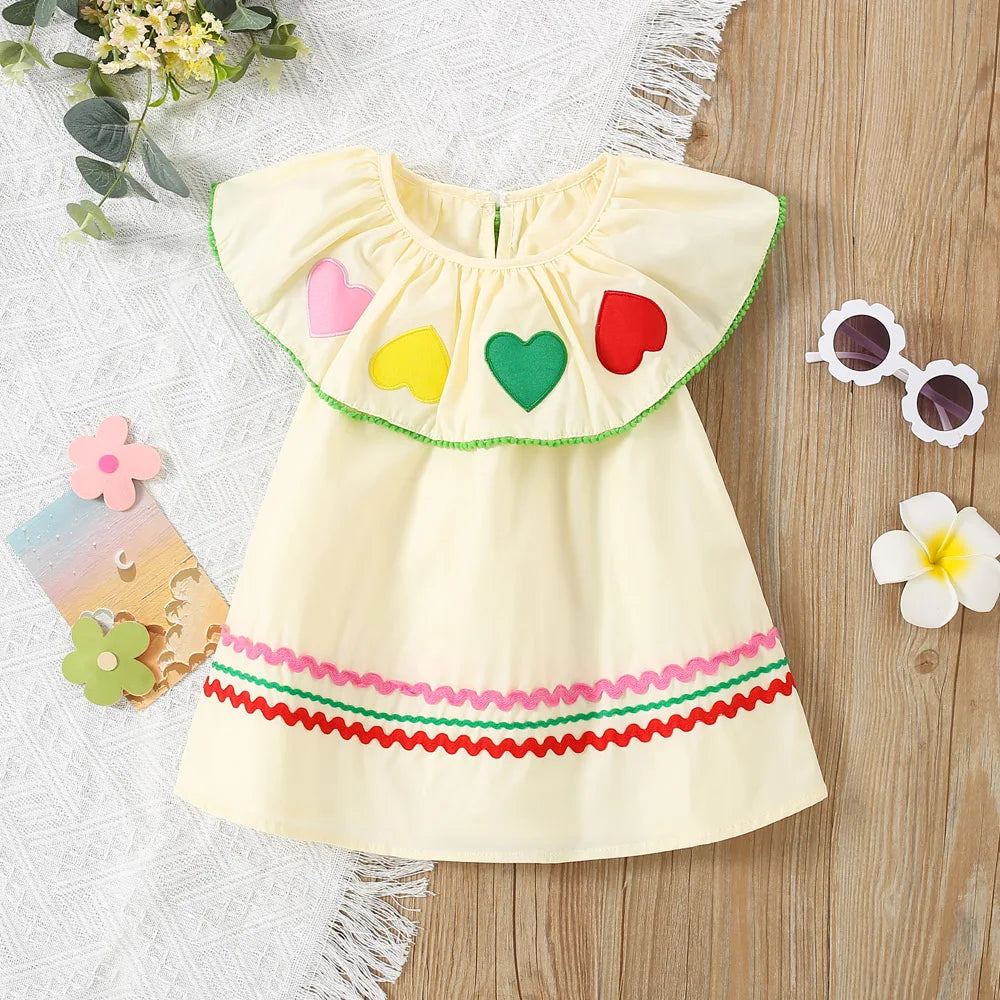 Yellowy Bib Collar Summer Dress | Girls Spring Casual Dress - i-diya