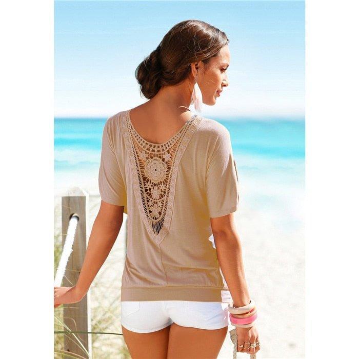 Casual T-Shirt O-Neck Beach Top Tee | Women Summer Top - i-diya