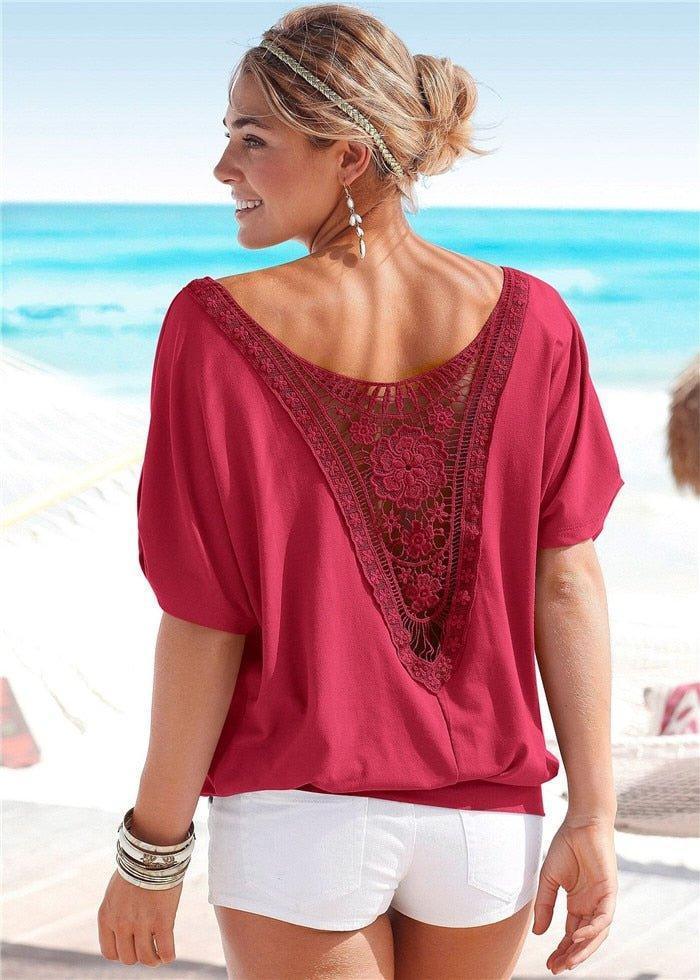 Casual T-Shirt O-Neck Beach Top Tee | Women Summer Top - i-diya