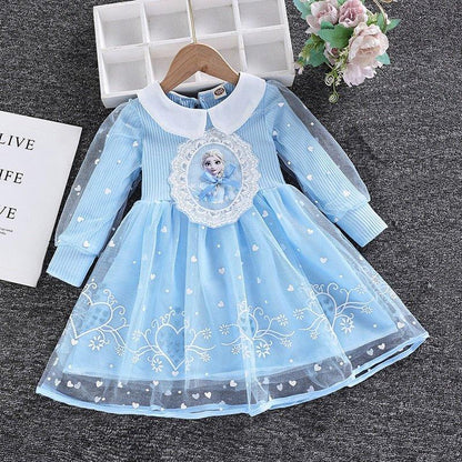 Long-sleeved Lace Girls Frozen Elsa Dress | Toddler Girl Frozen Elsa Dresses - i-diya