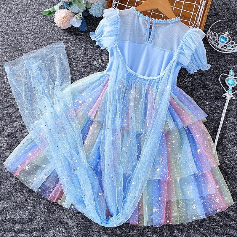 Toddler Girls Frozen Elsa Cloak Tulle Glittery Dress | Toddler Girl Elsa Dresses - i-diya