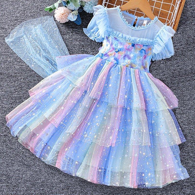 Toddler Girls Frozen Elsa Cloak Tulle Glittery Dress | Toddler Girl Elsa Dresses - i-diya