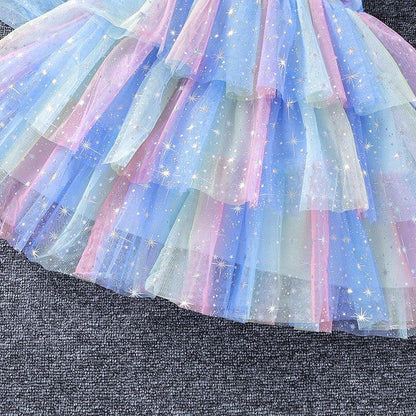 Toddler Girls Frozen Elsa Cloak Tulle Glittery Dress | Toddler Girl Elsa Dresses - i-diya