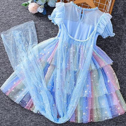 Toddler Girls Pearl Bow Detail Frozen Elsa Prom Cloak Dress | Toddler Girl Elsa Dresses - i-diya